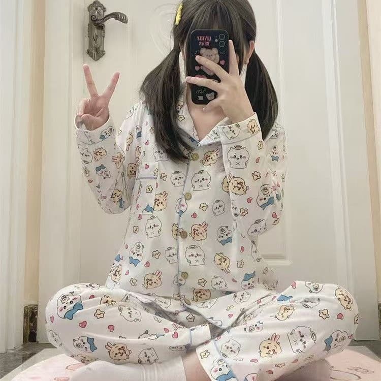 Women's Pajama Pants Long Sleeve Spring Autumn Ins Style Cartoon Homewear Sailor Moon Loose Set Wearable Out Sweet