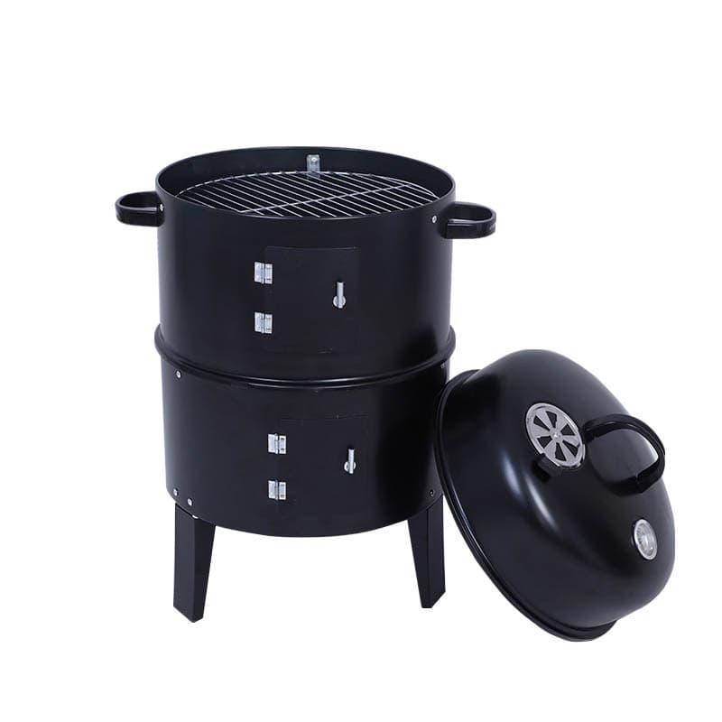 BBQ 3-in-1 Smoker, Roaster, and Grill Rack for Sweet Potatoes and Bacon, Round Smoker Barrel in Stock