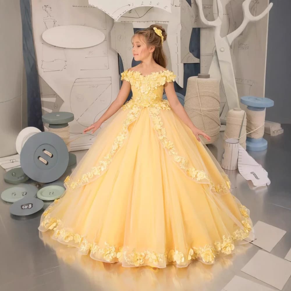 Foreign trade Amazon new satin palace princess dress performance birthday flower girl wedding dress fluffy dress drop shipping