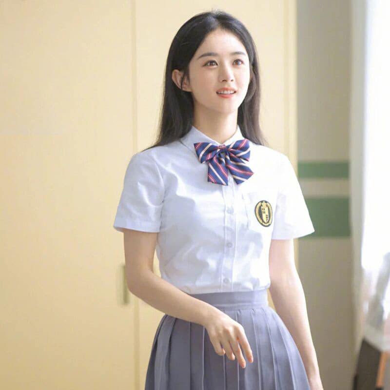Zhao Liying's same school uniform jk uniform summer white shirt class uniform junior high school and high school student graduation sports suit