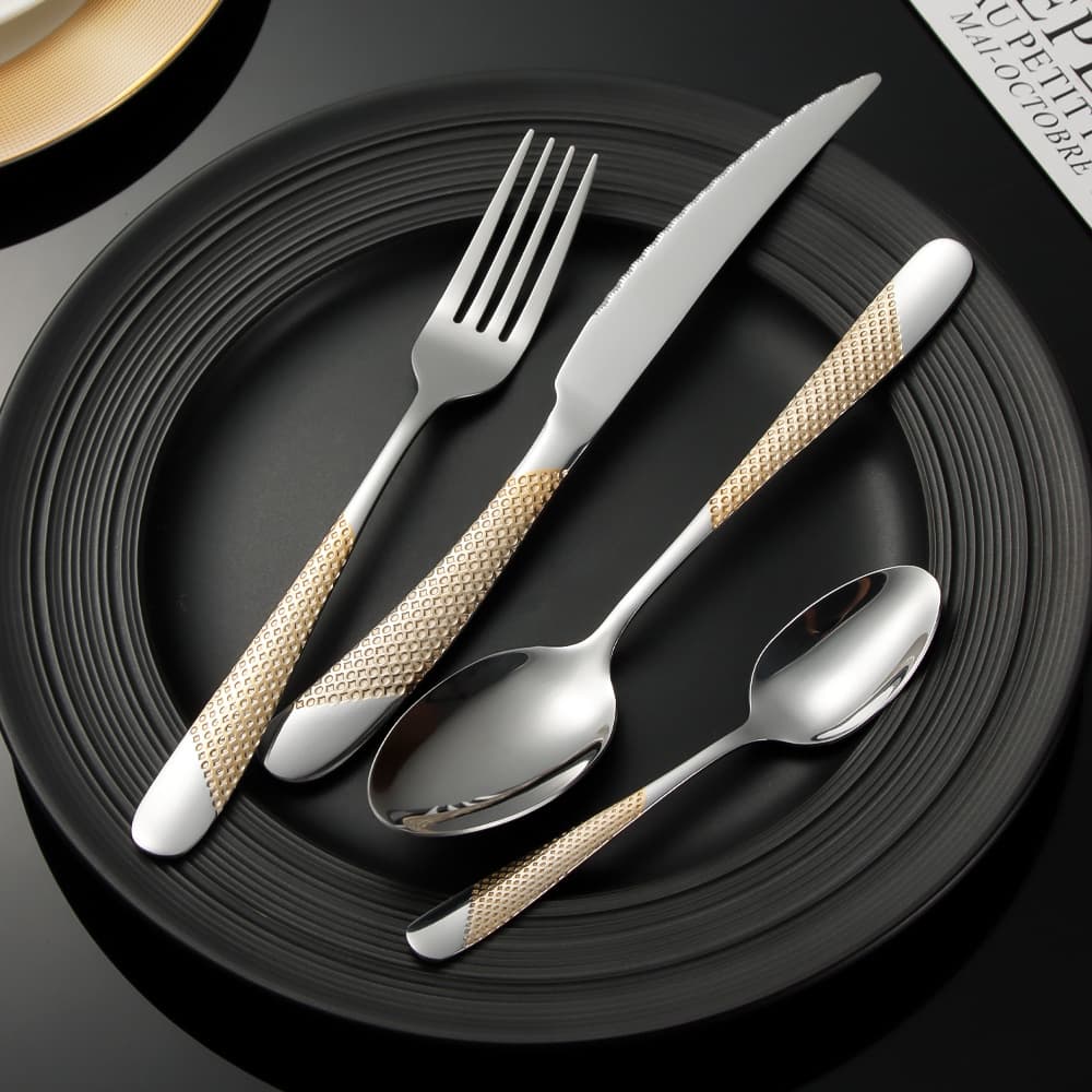 Star Diamond Cross-border Amazon Stainless Steel Cutlery Knife, Fork, Spoon Five-piece Set, Light Luxury Minimalist Western Steak Knife and Fork