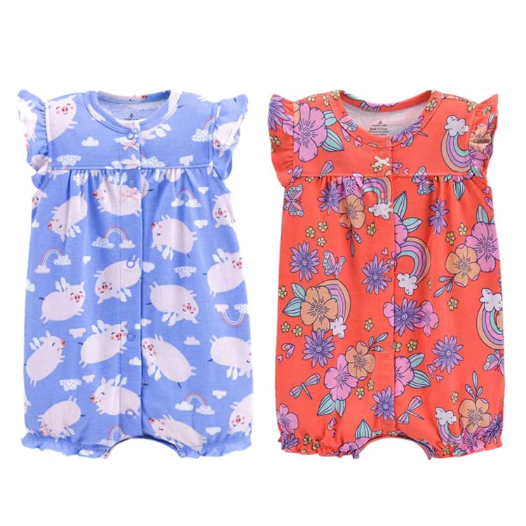Wholesale Baby Clothing Summer Short Sleeve Cotton Button Romper for Newborn Boys and Girls