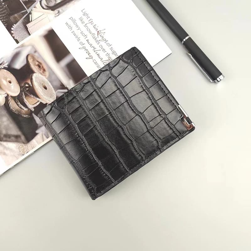 Cross-border in-stock crocodile texture men's wallet with zipper coin pocket and card slots, stylish horizontal multi-functional billfold