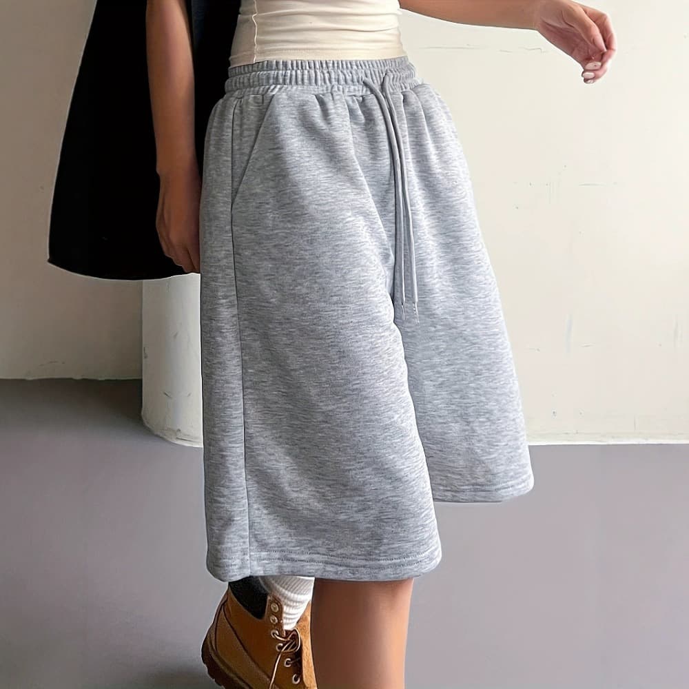 Cross-border Gray Sports Shorts for Men and Women, 5/5 Length, Loose Wide-leg Casual Pants with Drawstring, Summer Thin Style