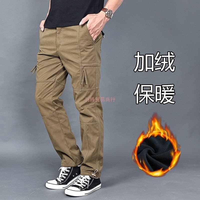 Winter New Fleece-Lined Cotton Pants Large Size Loose Casual Pants Outdoor Windproof Thickened Work Pants Multi-Pocket Trousers