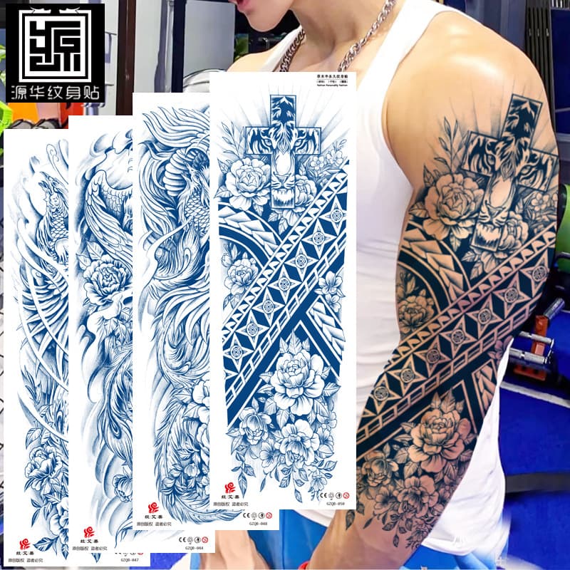 Herbal Plant-Based Full-Arm Temporary Tattoo Stickers Last 15 Days Semi-Permanent Juice Tattoo Arm Decals Modern Minimalist