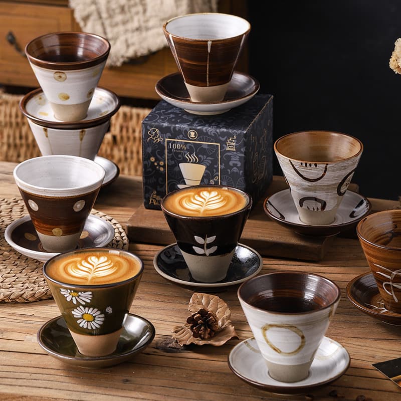 Creative Kiln-Transformed Coffee Cup & Saucer Set, Vintage Retro Style, Coarse Ceramic Mug, Fine Latte Art Cup