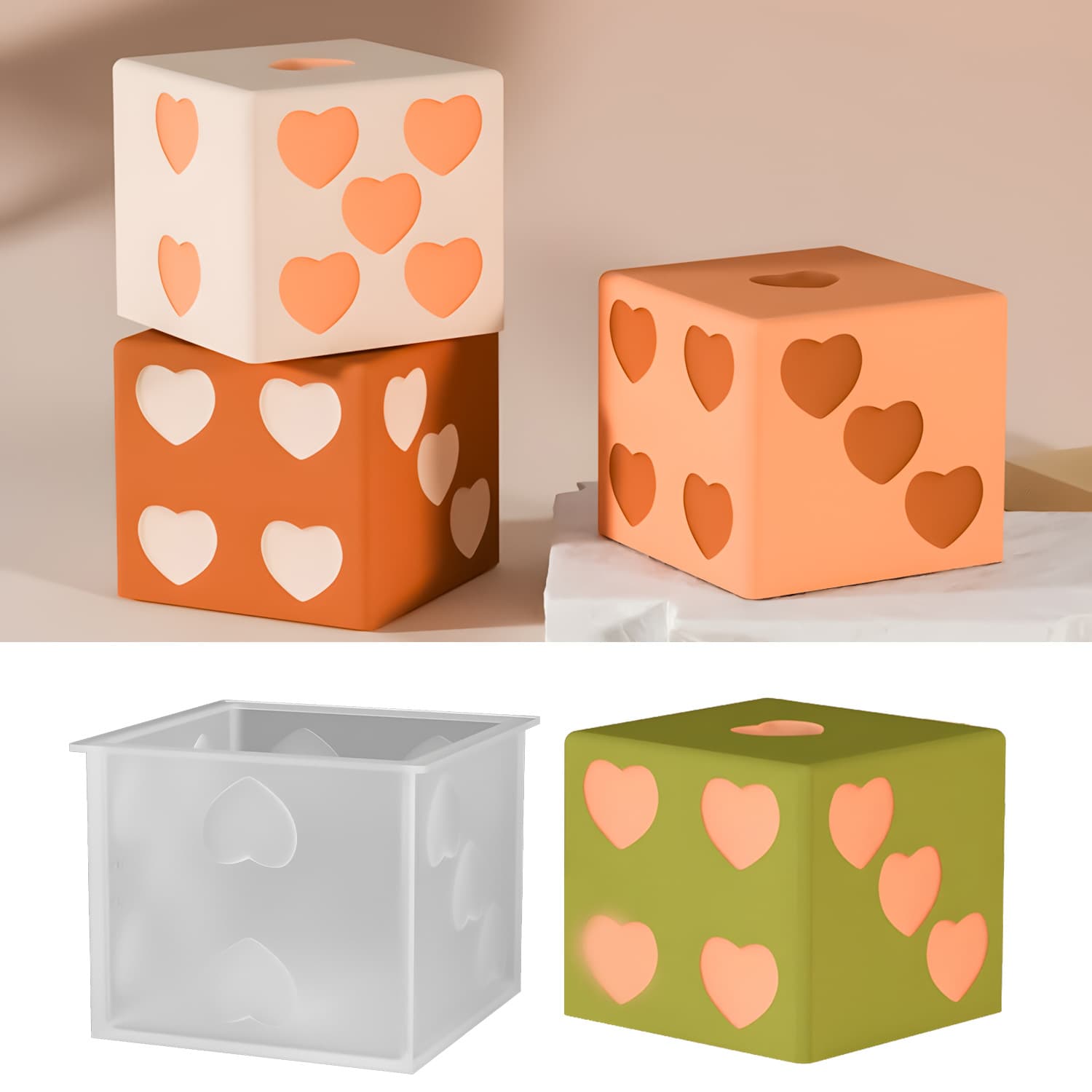 DIY Love Heart Sieve Candle Epoxy Mold Love Square Gypsum Ornament Silicone Mold