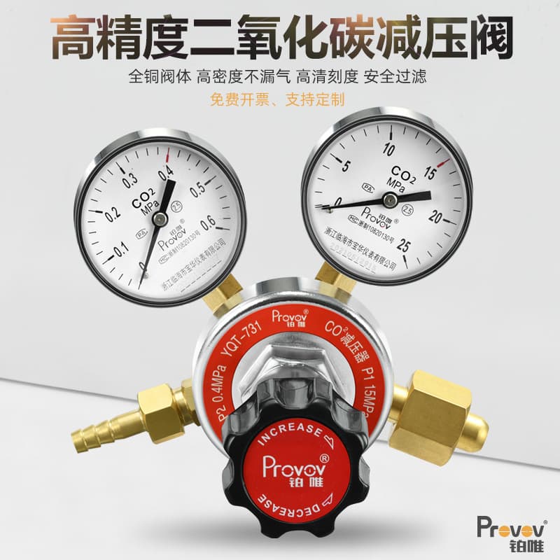 Platinum CO2 Cylinder Pressure Reducer YQT-731 Pressure Reducing Valve 0.6*25 Pressure Gauge Double-Head Brass