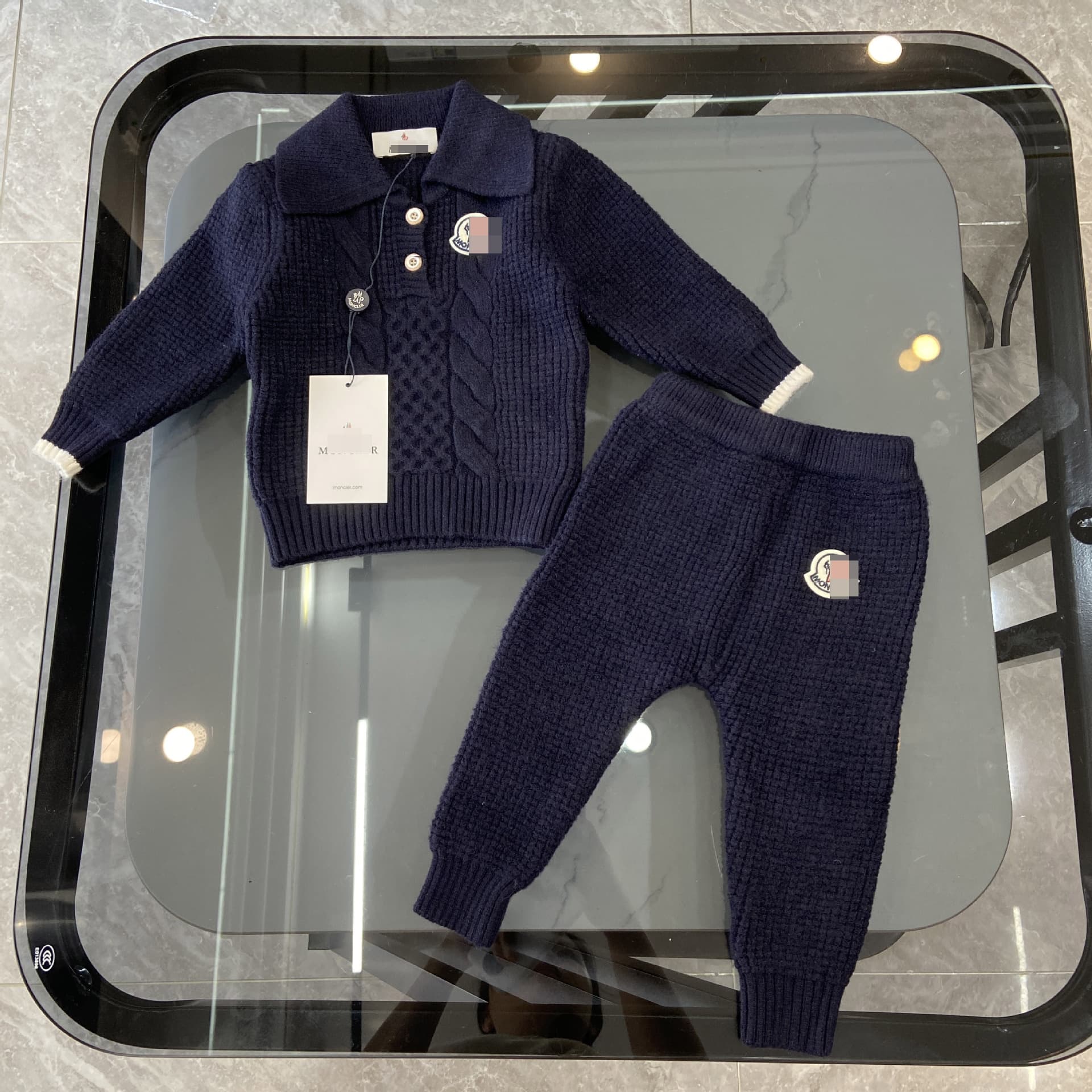 Infant Autumn Winter New Set Knit Turn-Down Collar Top + Long Pants 2-Piece Stylish Comfortable Sweater Set Trendy