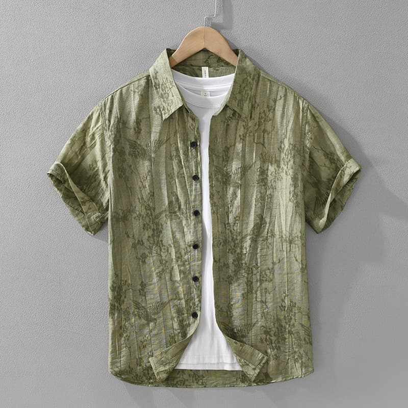8191 Japanese Style Trendy Printed Short-sleeved Shirt Men's Fashionable All-match Artistic Casual Loose Top