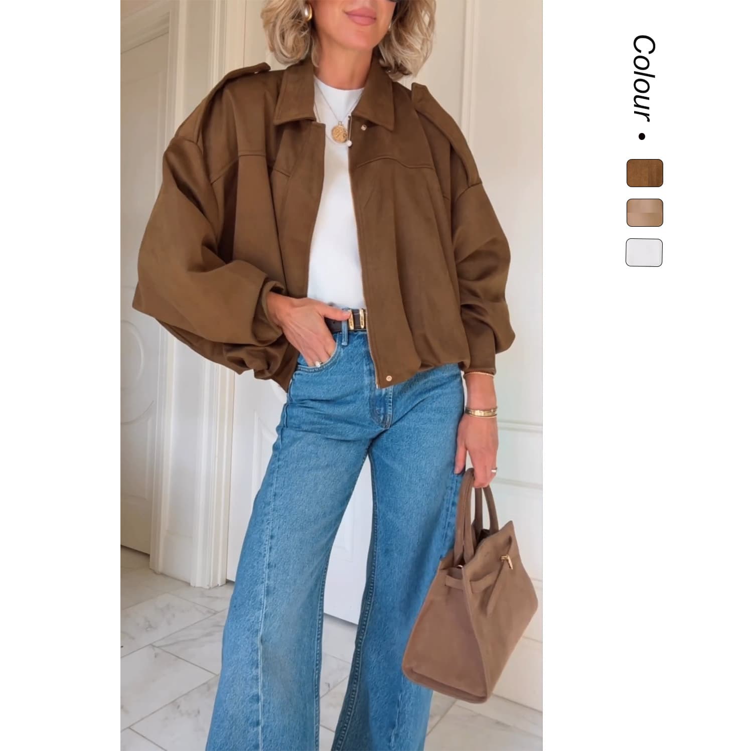 In Stock 2025 Amazon EU/US Cross-Border Autumn New Women's Loose Batwing Suede Jacket 68853