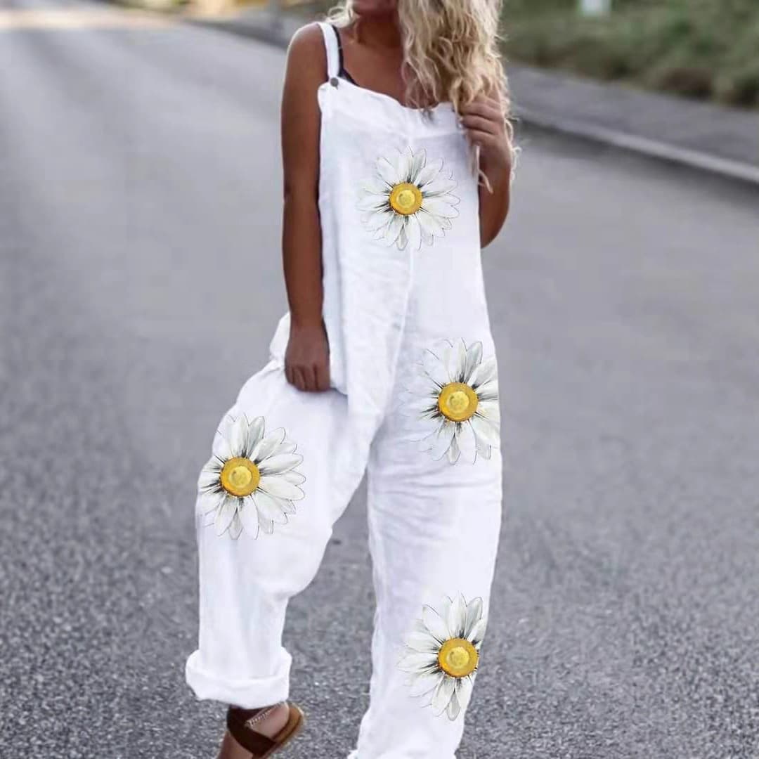 Amazon Cross-Border EU/US Summer Dress Street Fashion Trendy Linen 3D Print Jumpsuit