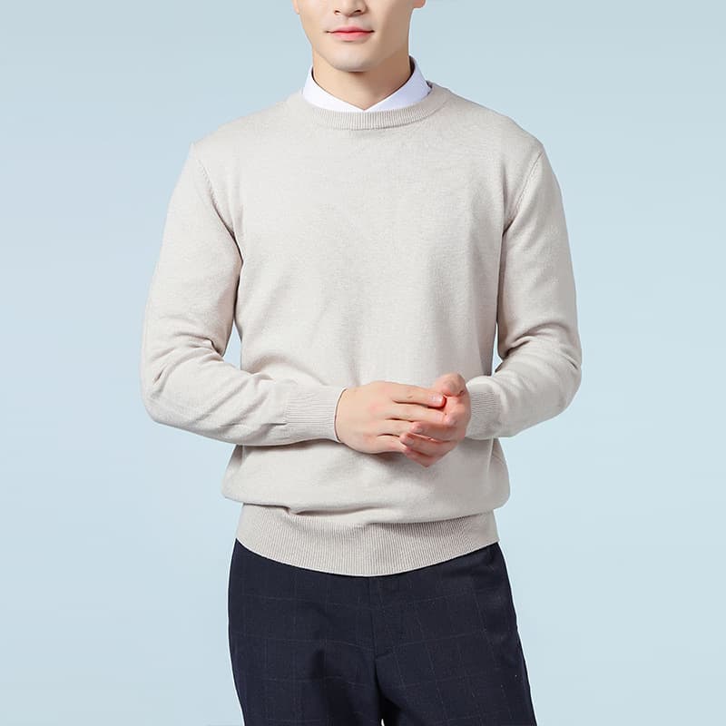 New Autumn/Winter Men's Round Neck Sweater Casual Pullover Loose Fit Solid Color Long Sleeve Knitwear Inner Layer