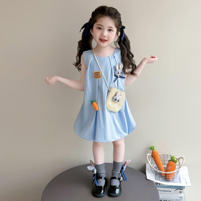 Summer 2026 Girls Dress Fashionable Sleeveless Vest Dress Children Cute Cartoon Rabbit Bubble Skirt Hot Selling