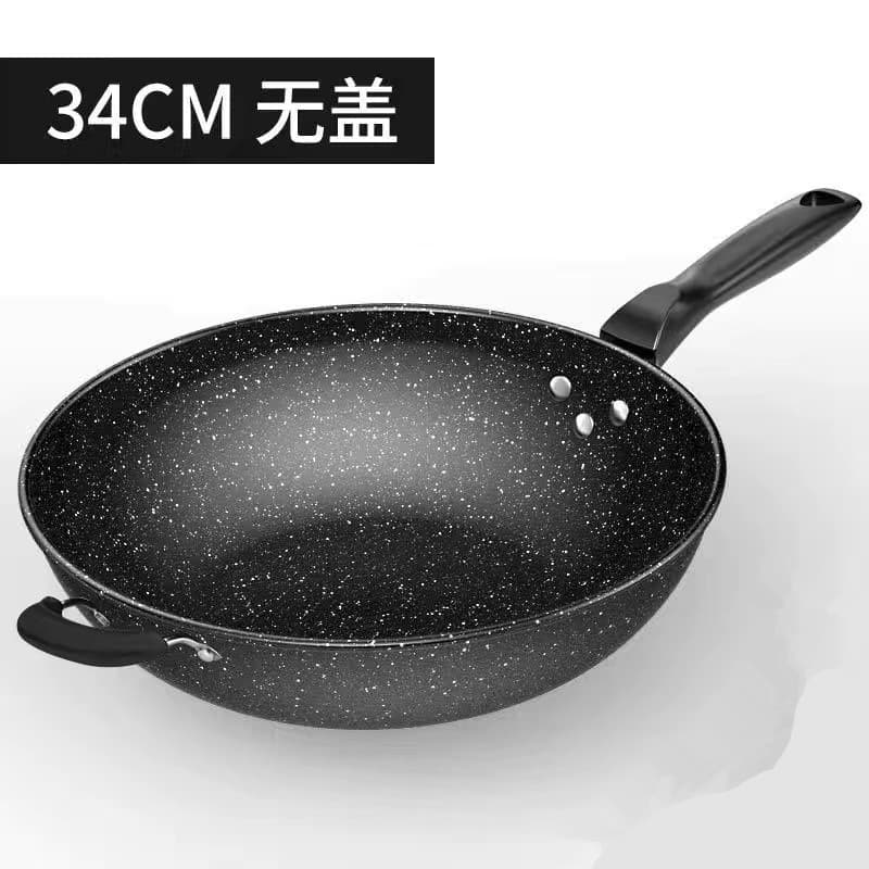 Factory Wholesale Cross-Border Hot Selling Mafan Stone Non-Stick Pan, Home Use Flat Bottom Wok Iron Pan, Universal for Induction Cooktop