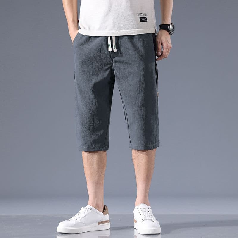 Cropped Pants Men's Shorts Summer Thin Outdoor Trendy Sports Mid-Length Cool Ice Silk Loose Straight Casual Pants