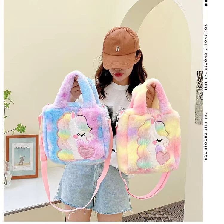 Colorful Plush Cartoon Unicorn Cute Girl Shoulder Crossbody Bag Large Capacity Girls Handbag 2022 New Style