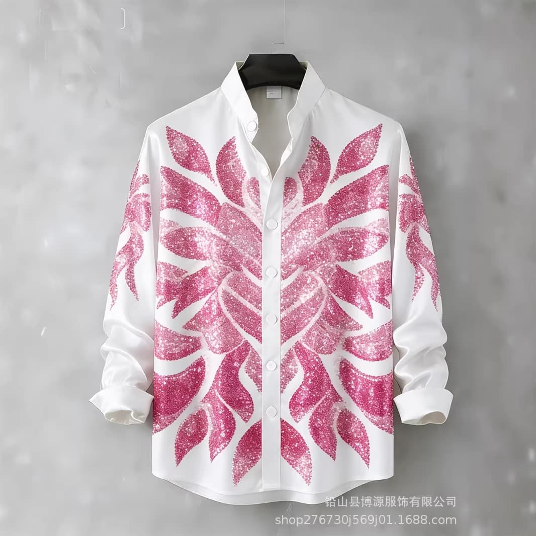 New Men's 3D Feather Print Mask Pattern High-Quality Graphic Outdoor Vacation Button Long-Sleeve Shirt