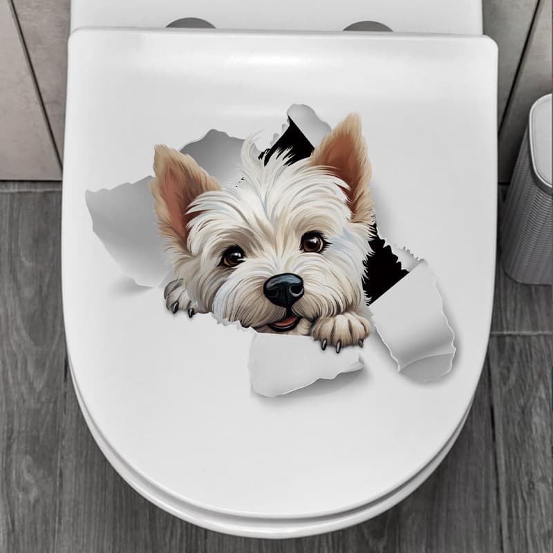 Cross-border 3D Visual Effect CH33140 Dog Toilet Sticker Bathroom Decorative Sticker Removable Wall Art