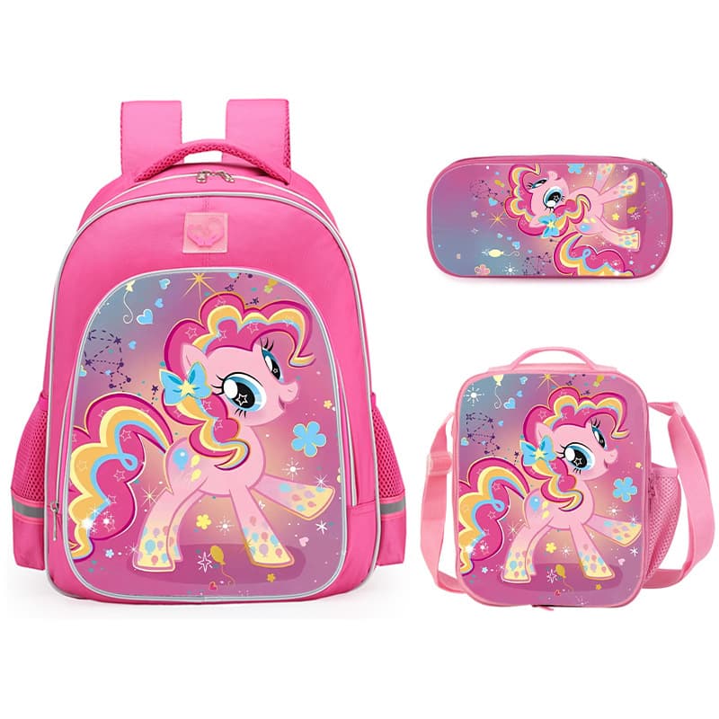 2024 New Unicorn Elementary School Backpack for Girls Grades 1-2-3 My Little Pony Backpack Pencil Case Lunch Bag 3-Piece Set