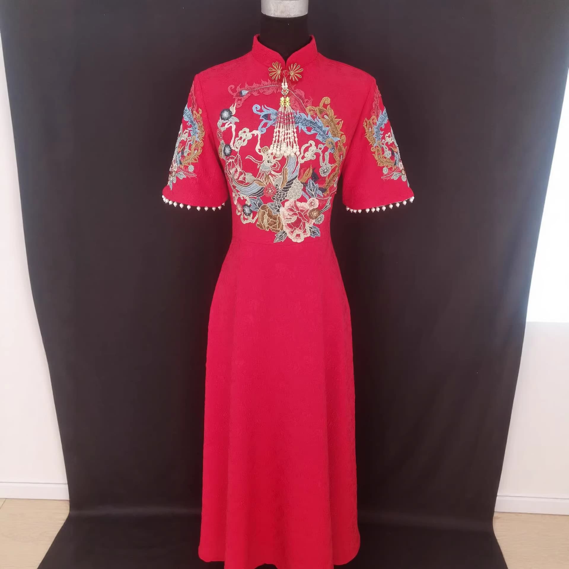 Toast Cheongsam Dress Vintage Long Cheongsam Dress 2025 Autumn Long Sleeve Wedding No Slit Dress Women's Cheongsam