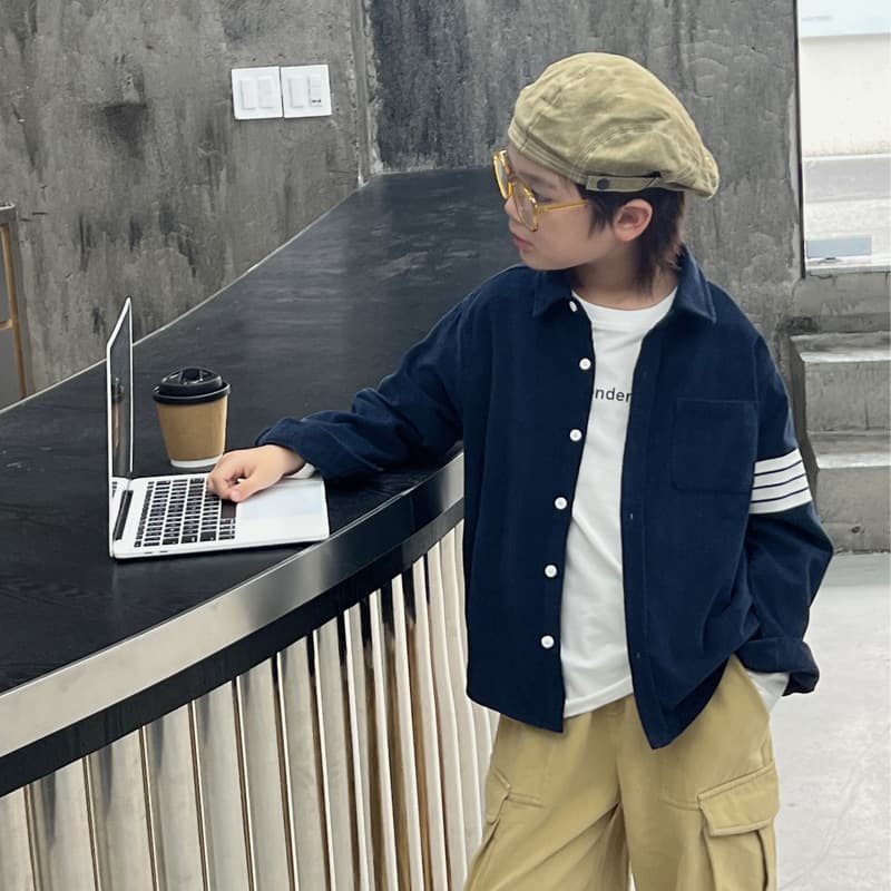 Classic TB Four Stripes Autumn Boys' Clothing Versatile Corduroy Casual Long Sleeve Shirt Children's Stylish Fashionable Shirt