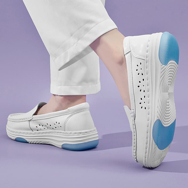 New Cowhide EVA Air Cushion Hollow White Nurse Shoes Comfortable Soft Sole Trendy White Sneakers