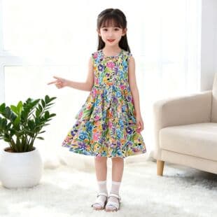 Summer Girls Two-Piece Cake Dress Floral Vest Dress Beach Vacation Bohemian Beach Dress