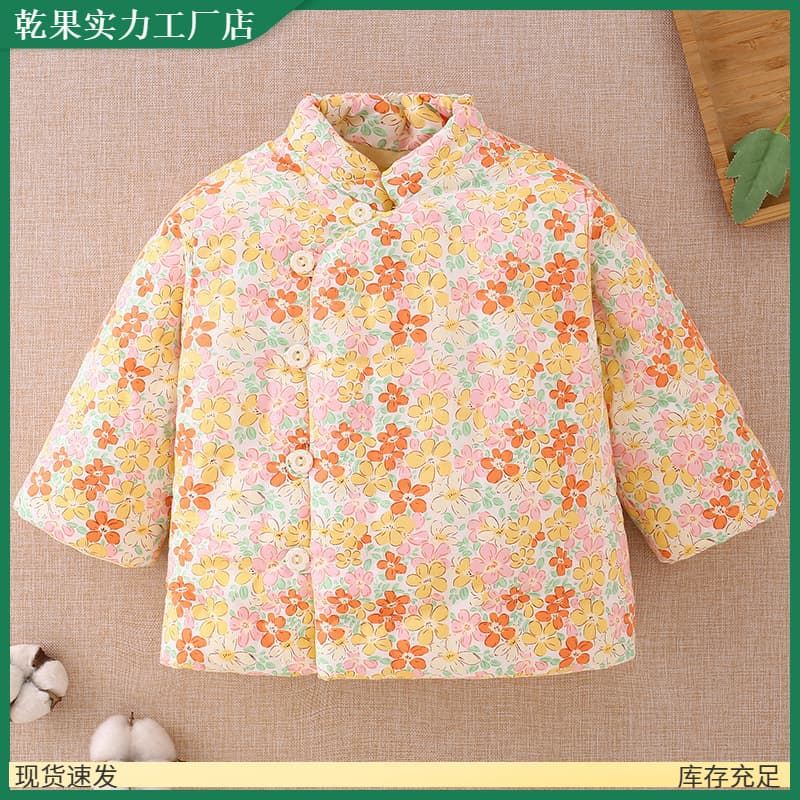 Baby Handmade Cotton Coat Flower Kids Winter Thickened Padded Jacket Infant Top Cotton Clothing Winter Fashion
