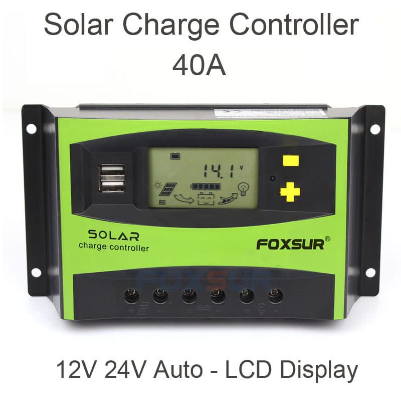40A Solar Charge Controller with LCD Display, Solar Charging Controller with Light Control and Timer Functions