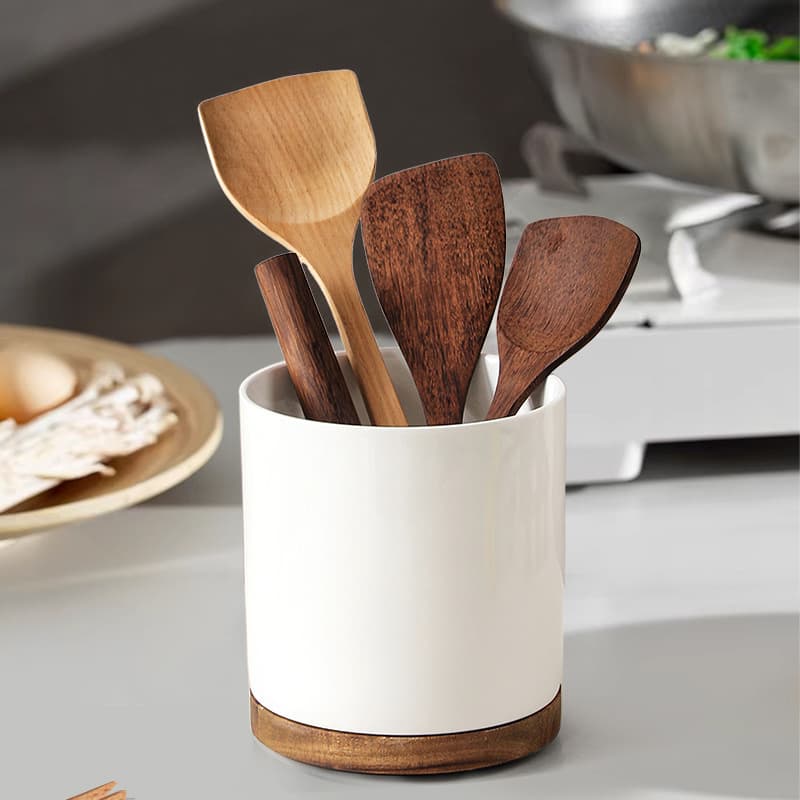 Minimalist Ceramic Solid Color Utensil Holder Rotating Chopstick Fork Knife Storage Container