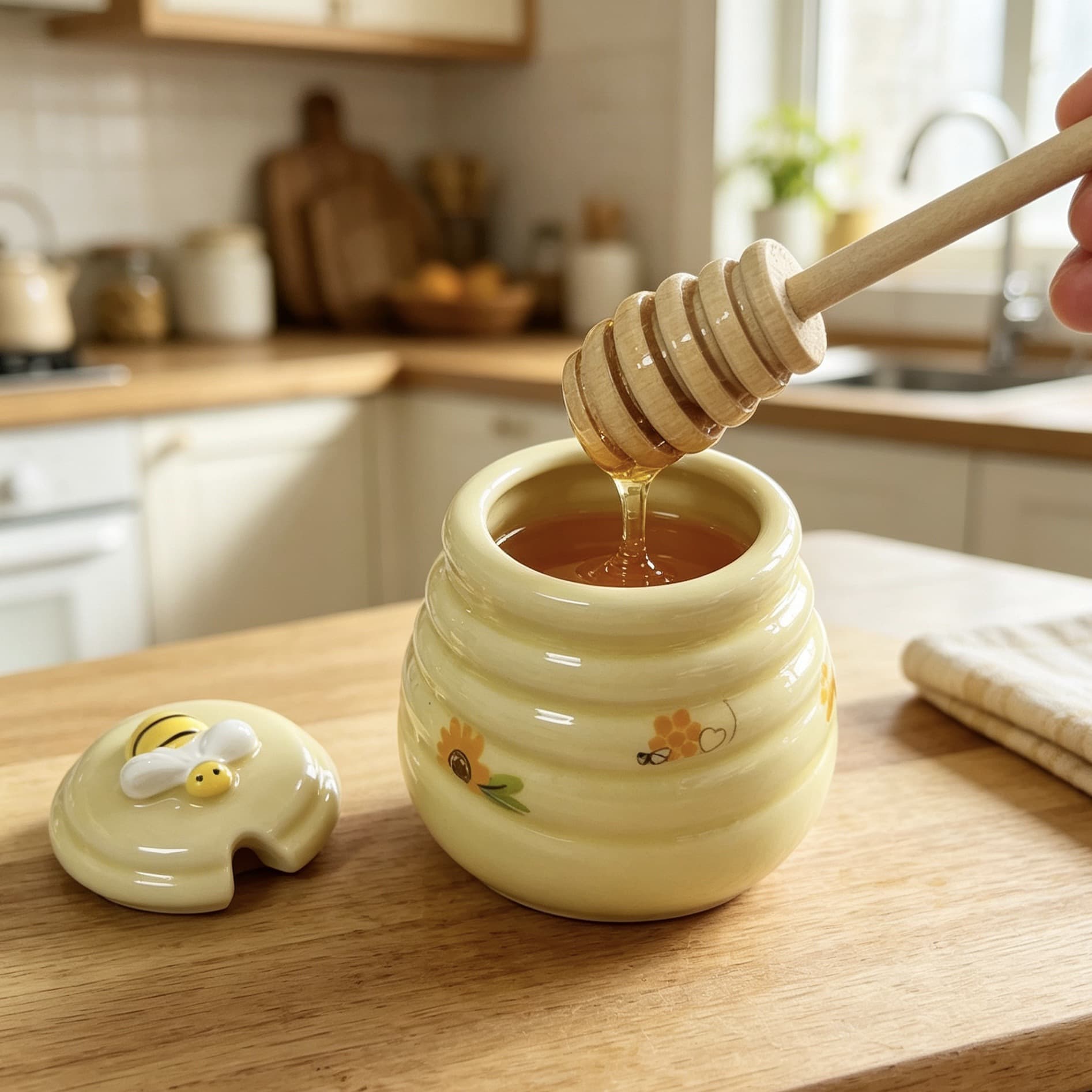 Cross-border Ceramic Jar Home Kitchen Storage Honey Pot with Stirring Stick Creative Jam Chocolate Container