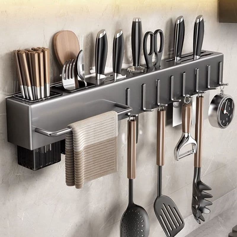 Thickened knife holder, no drilling required, kitchen storage rack, multi-functional wall-mounted chopstick holder, and knife and utensil storage.