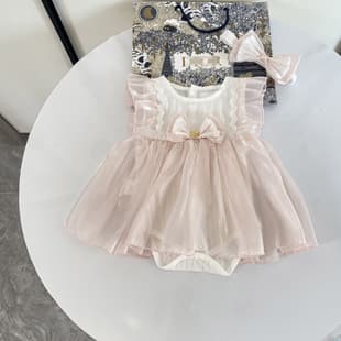 Newborn Baby Girl Organza Butterfly Sleeve Dress Infant Princess Romper Onesie for Full Moon