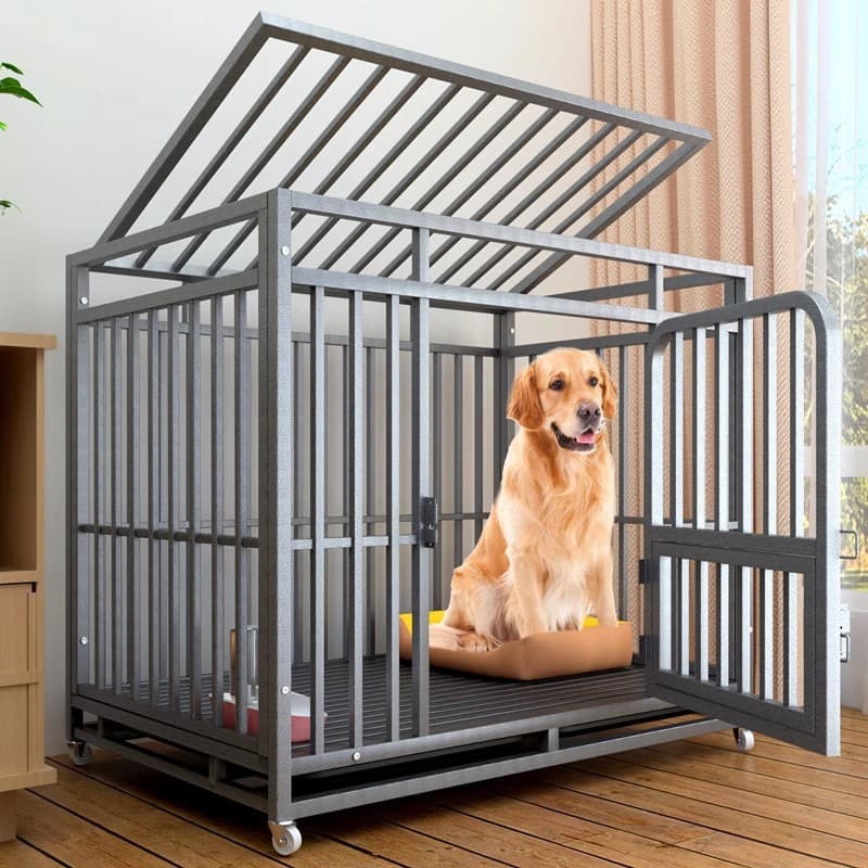 Indoor Dog Cage with Dog House, Square Tube Toilet Cage, Thickened Iron Cage for Large Dogs, Wholesale Medium Dog Crate