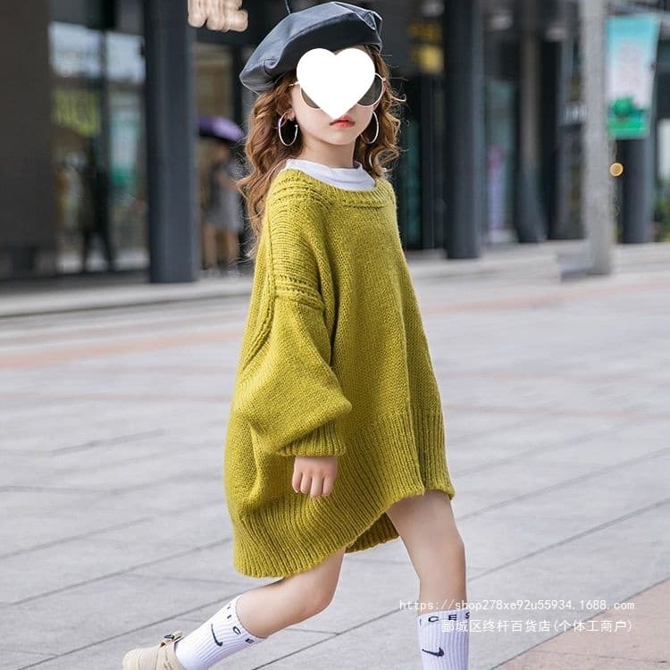 Girls Sweater Fall 2026 New Korean Style Kids Solid Color Loose Knit Pullover Older Kids Top