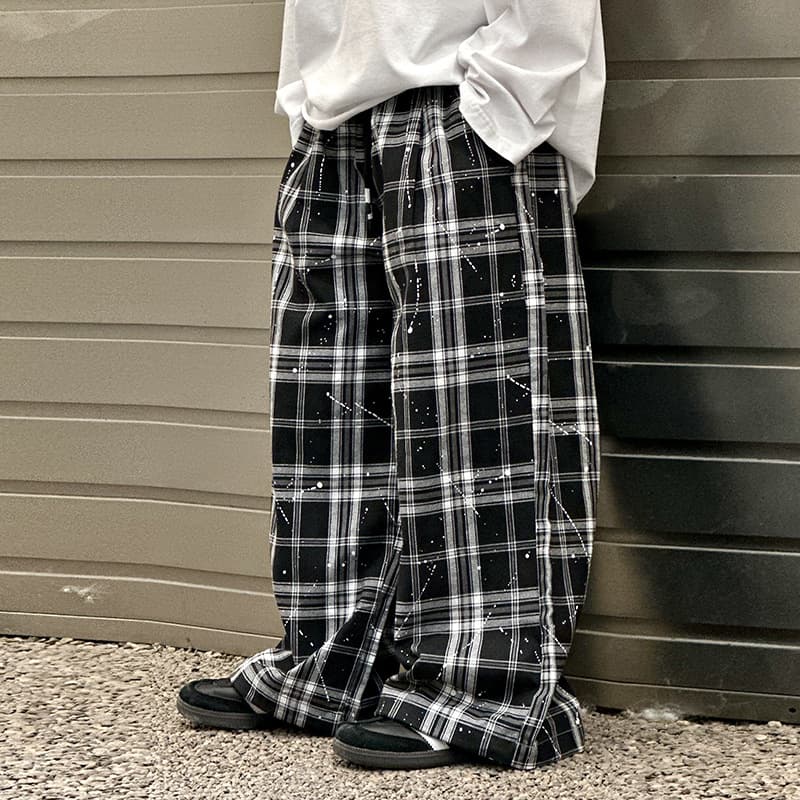 Boys Plaid Pants 2026 Fall Streetwear Loose Lazy Style Teen Boys Trousers Trendy Older Boys Casual Pants