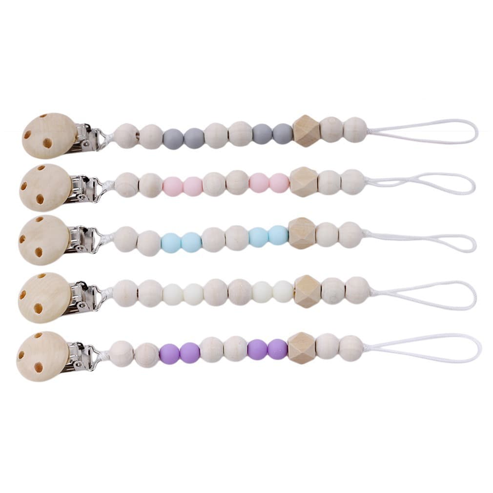 Wooden Teething Baby Pacifier Clip Anti-Loss Chain Toy Chewing Joy Elm Wood Pacifier Clip Safe for Babies Aged 0-3 Years