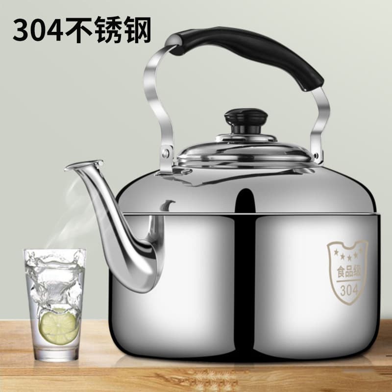 Food-grade 304 stainless steel kettle for commercial kitchens, large capacity, high-temperature resistant, thickened whistling electric kettle
