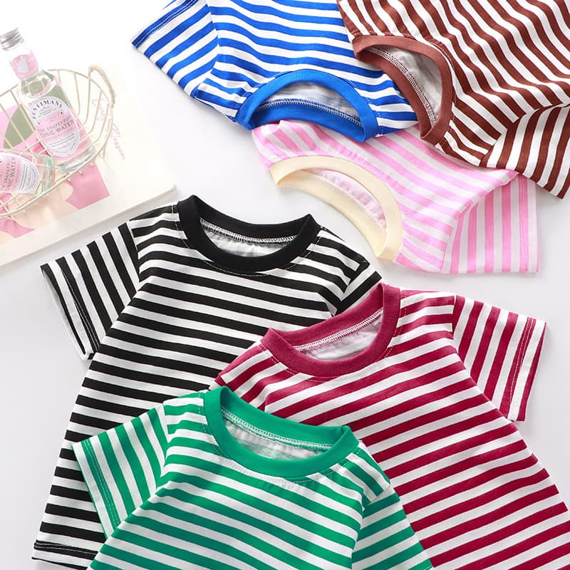New Kids T-Shirt Summer Short Sleeve Pure Cotton Boys Girls Baby Undershirt Factory Wholesale Striped
