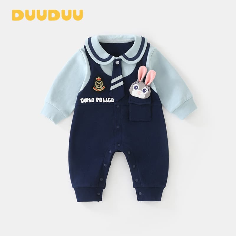 Duuduu Rabbit Officer Long Sleeve Baby Romper Spring Autumn Outdoor Bum Cover Class a Baby Clothes Girls Outfit Casual Style