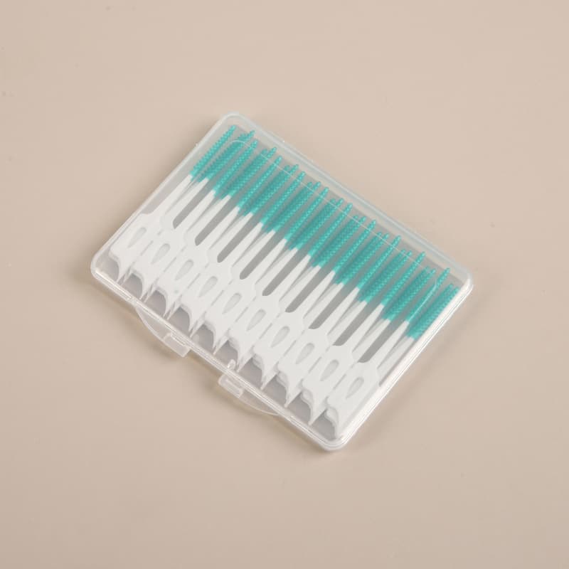 Silicone mint flavored interdental brush, tooth cleaning and massage toothpick, 40-piece box.