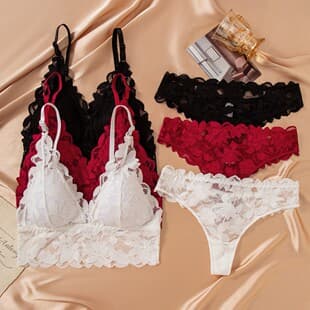 Cross-Border Plus Size Sexy Lace Non-Wire Bra Set Women Push-Up Anti-Sag Triangle Cup Bra Lingerie