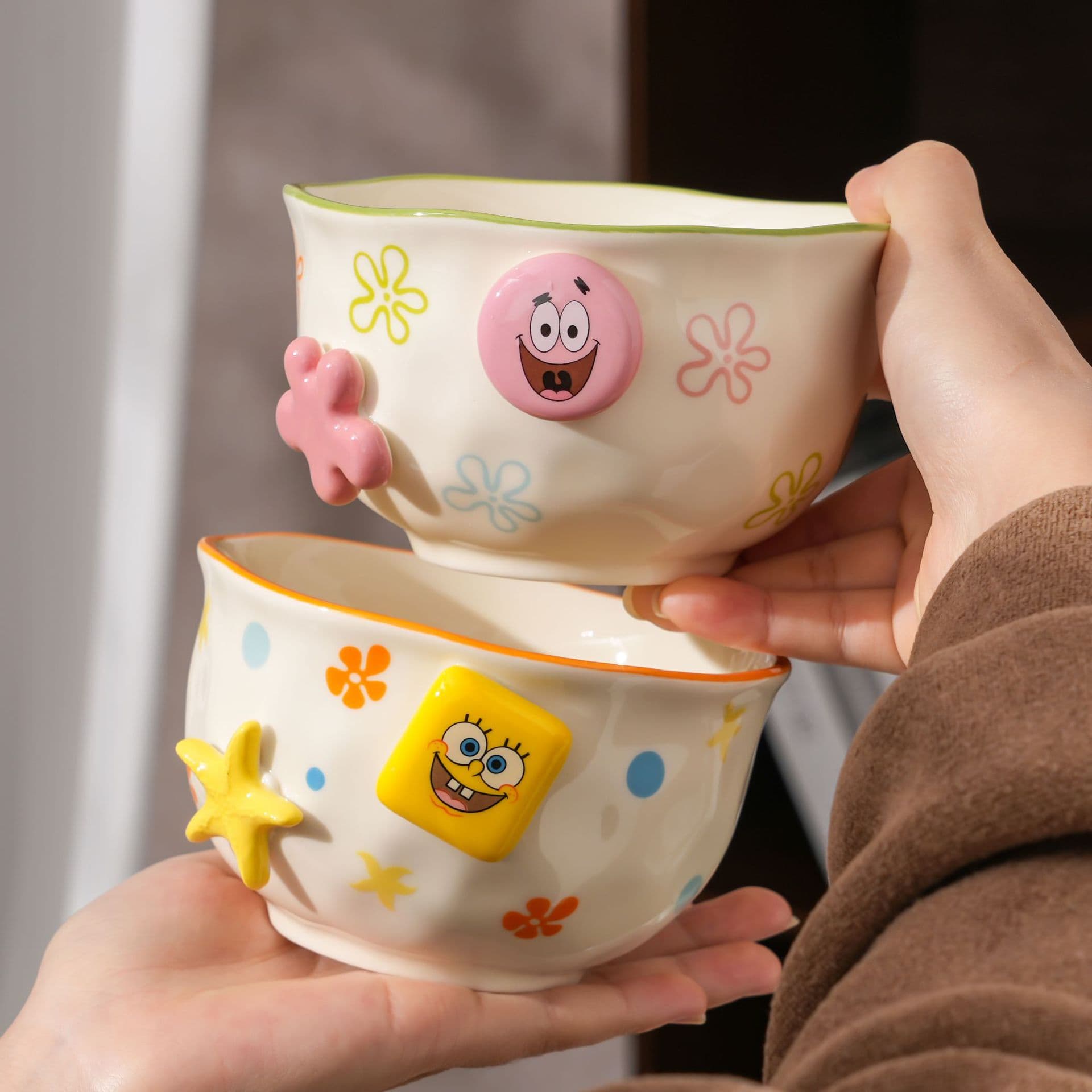 SpongeBob SquarePants Ceramic Patch Bowl Cute Home High-Looking Rice Bowl Children's Personally Used Beautiful Bowl
