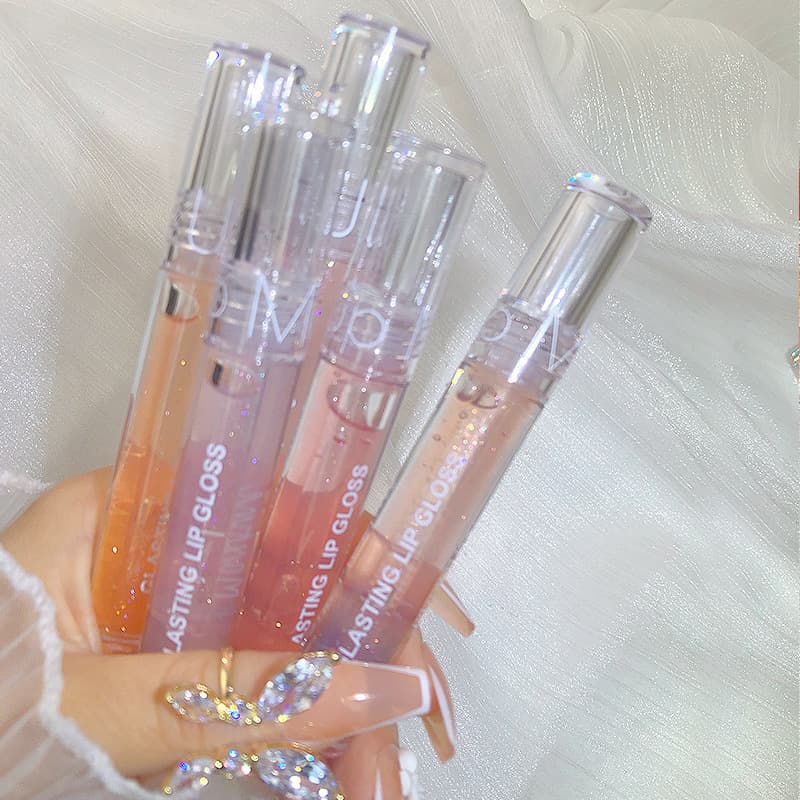 Maxfine Water-Glossy Transparent Lip Gloss Jelly Color with Shimmer Lip Gloss Lip Oil Water-Stain Lip Liquid