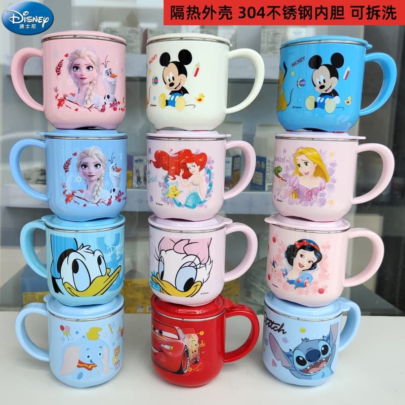 Disney Kidsren's Water Cup Household Drinking Water 304 Steel Baby Feeding Bottle Milk Cup Scale Anti-Fall Kindergarten