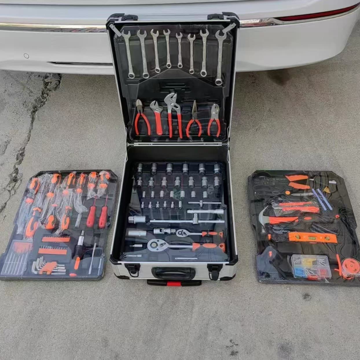 Carbon Steel 187-Piece Home Hardware Tool Kit Set, Automotive Repair, Aluminum Pull Rod Box, Socket Wrench, Others