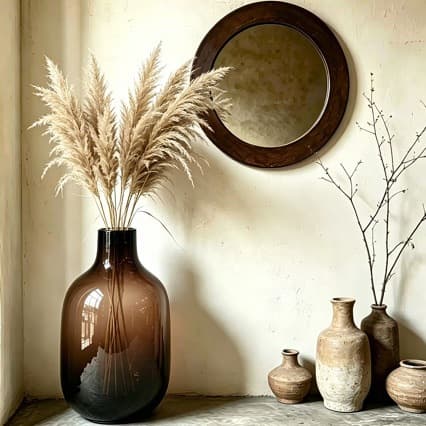 Wabi-sabi style retro brown glass vase 50cm high floor-standing pot-bellied vase model room soft decoration 2850