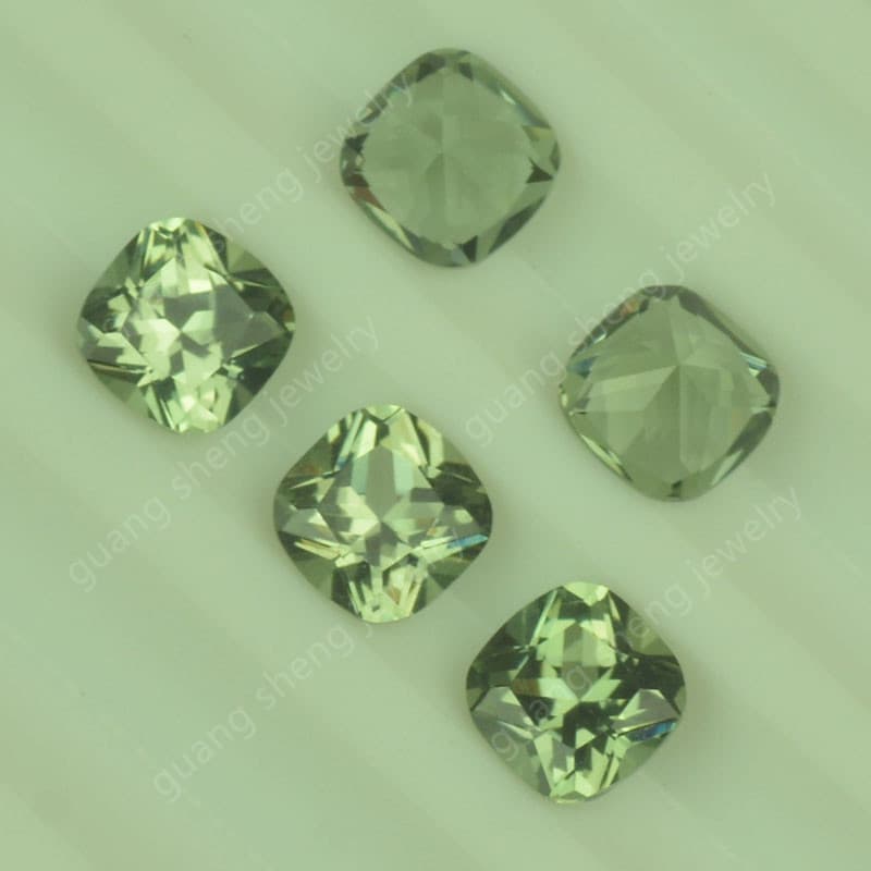 Pointed Bottom Fat Square 149# Light Yellow-Green Spinel Loose Stone, Synthetic Green Spinel Wax-Set Pillow-Shaped Ring Face Gemstone